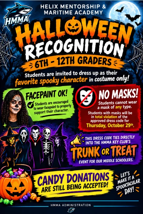 flyer for HMMA Halloween Recognition for 6th - 12th Graders